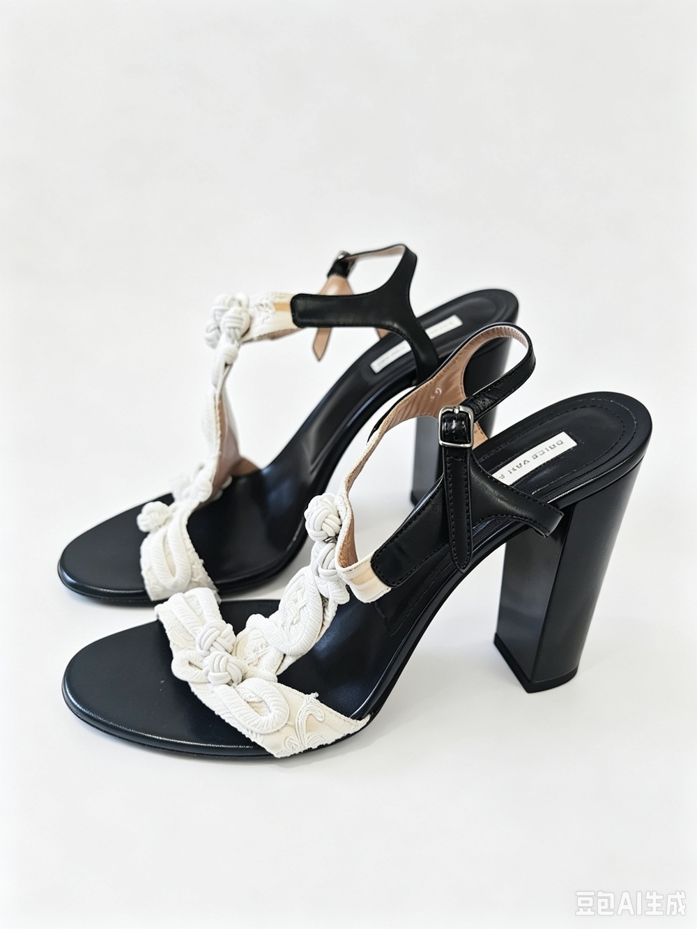 Dries Van Noten White Braided T-Strap High Heel Sandals